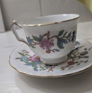 Vintage Aynsley Pembroke  blue bird crocus shape Tea Cup & Saucer Set